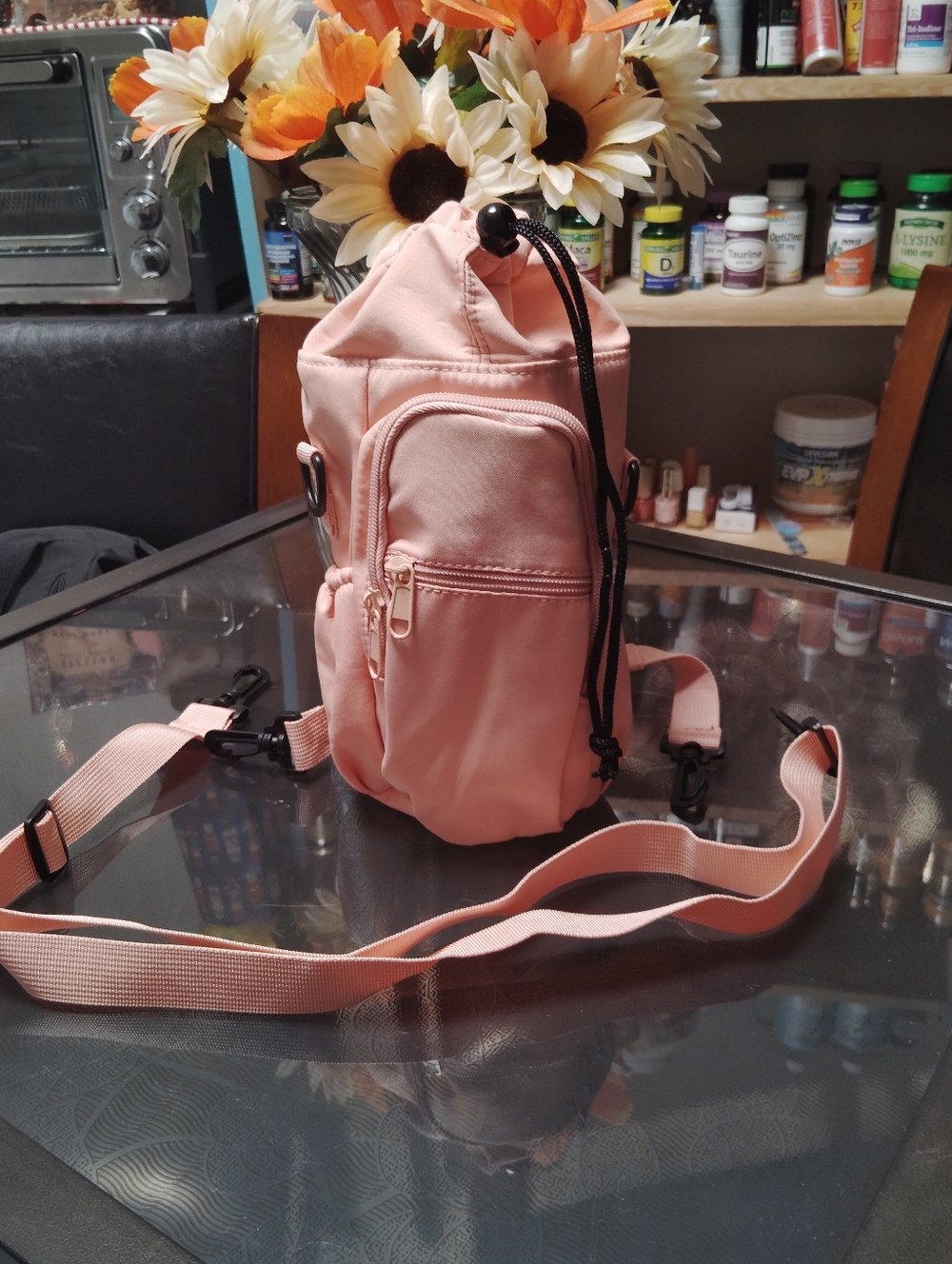 Multi-Pocket Crossbody Water Bottle Sling Bag - Pink - Picture 4 of 8